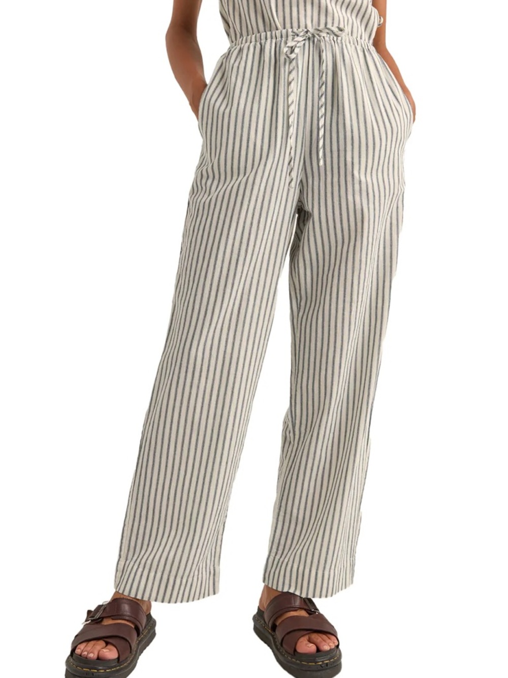 Rhythm Frankie Elastic Pant- Linen Navy Stripe
